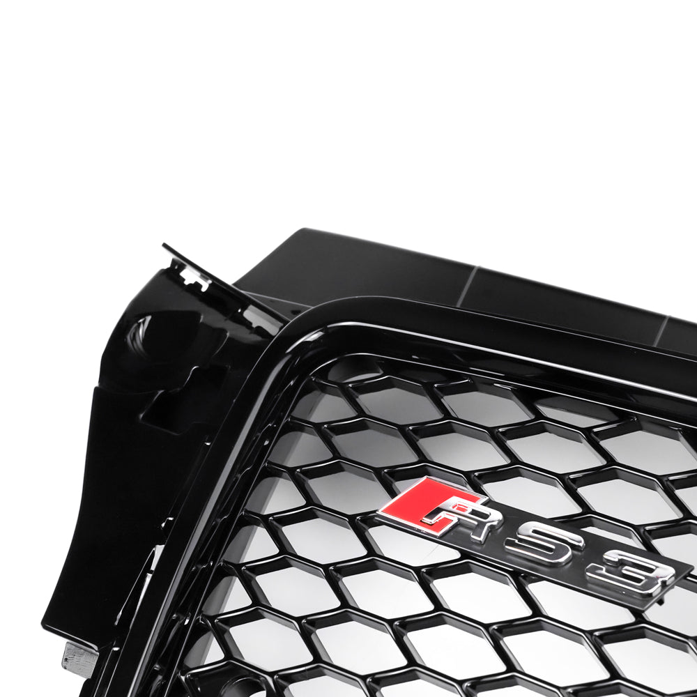 RS3 Style Gloss Black Honeycomb Grille for 2008-2013 Audi A3 S3 8P Front Bumper