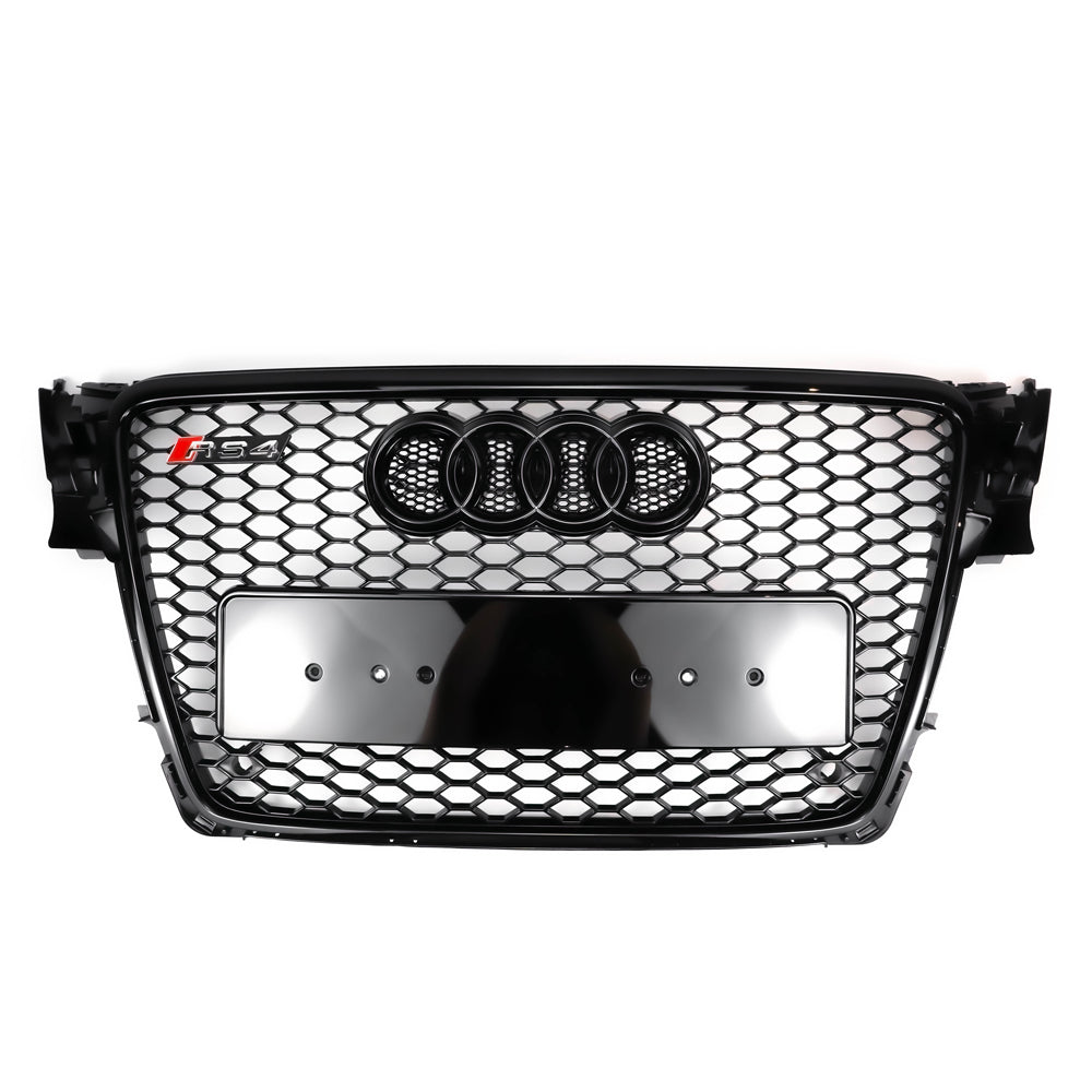 RS4 Style Gloss Black Honeycomb Grille for 2008-2012 Audi A4 A4 Avant S4 B8 Sport Mesh Grill