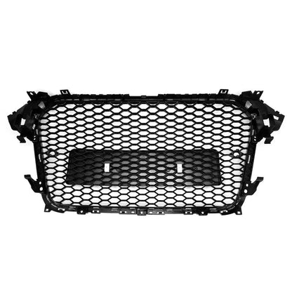 2012-2016 Audi A4 / A4 Sline / S4 Grill RS4 Style Mesh Front Bumper Gloss Black Grill With Silver Chrome Ring Emblem