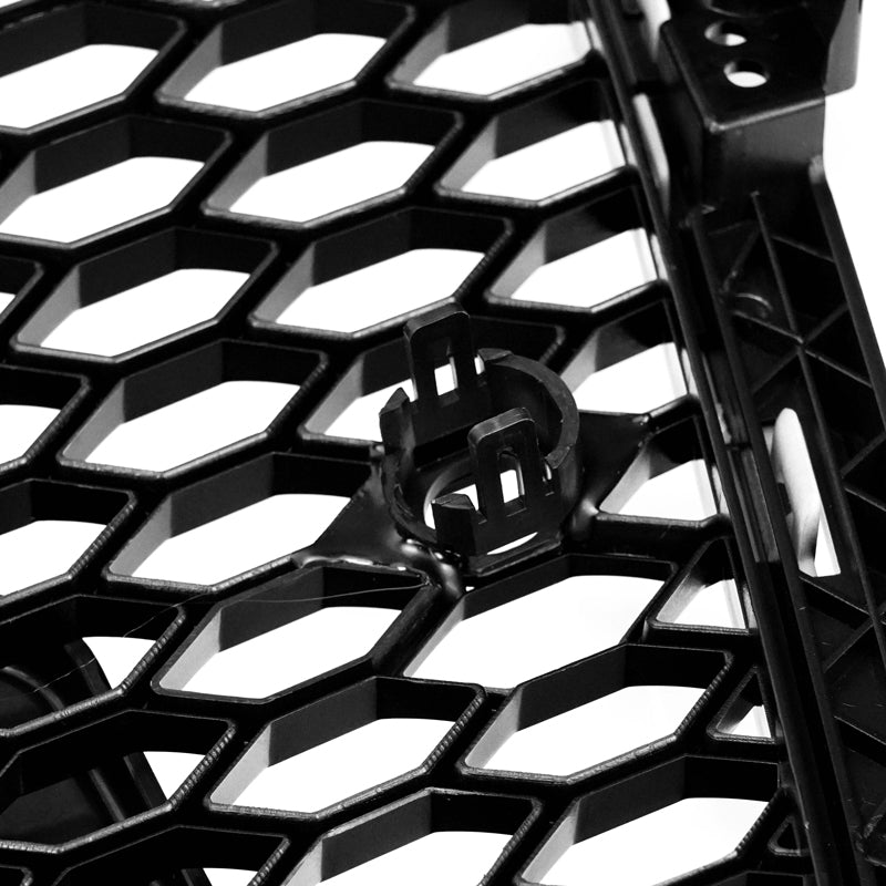 2012-2016 Audi A4/A4 Sline/S4 To RS4 Style Mesh Front Bumper Gloss Black Grill With Silver Chrome Ring Emblem