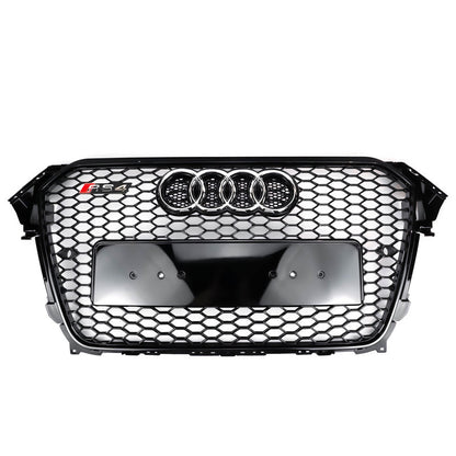 2012-2016 Audi A4 / A4 Sline / S4 Grill RS4 Style Mesh Front Bumper Gloss Black Grill With Silver Chrome Ring Emblem