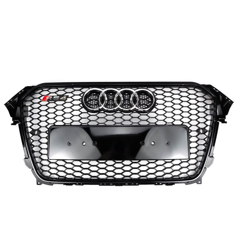 2012-2016 Audi A4 A4 Sline S4 Grill RS4 Style Mesh Front Bumper Gloss Black Grill With Silver Chrome Ring Emblem