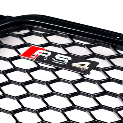 2012-2016 Audi A4 A4 Sline S4 Grill RS4 Style Mesh Front Bumper Gloss Black Grill With Silver Chrome Ring Emblem