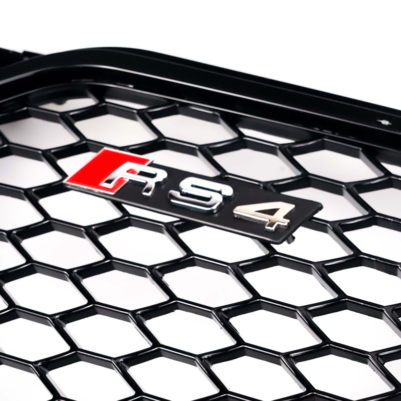 2012-2016 Audi A4 / A4 Sline / S4 Grill RS4 Style Mesh Front Bumper Gloss Black Grill With Silver Chrome Ring Emblem