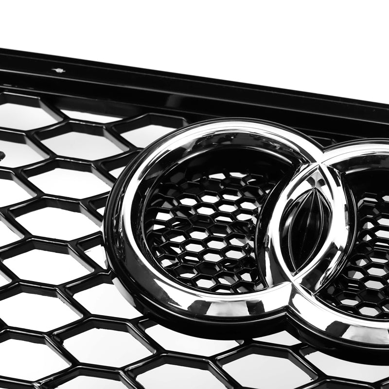 2012-2016 Audi A4 / A4 Sline / S4 Grill RS4 Style Mesh Front Bumper Gloss Black Grill With Silver Chrome Ring Emblem