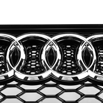 2012-2016 Audi A4 / A4 Sline / S4 Grill RS4 Style Mesh Front Bumper Gloss Black Grill With Silver Chrome Ring Emblem