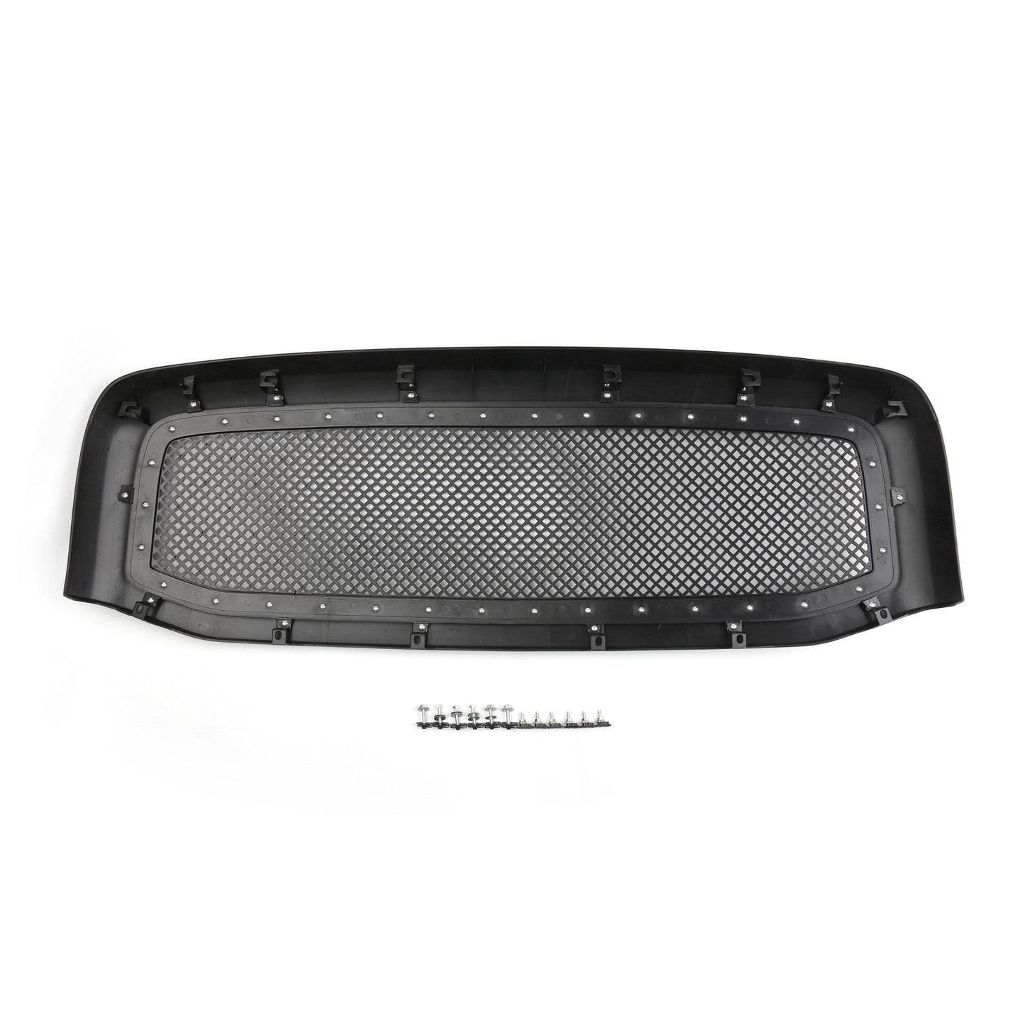 Dodge Ram 1500 2500 3500 2006-2008 Mesh Rivet Grill Replacement Front Hood Black / Chrome Grille