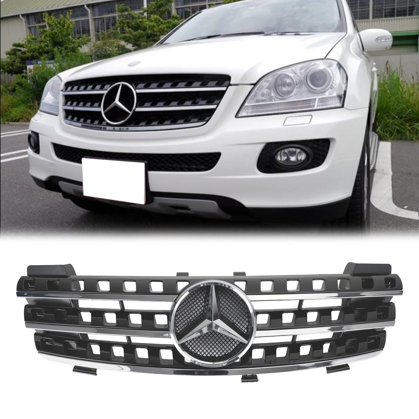 2005 2006 2007 2008 Mercedes Benz ML-Class W164 Blcak Front Grill Bumper Replacement Grille W/ Star Emblem