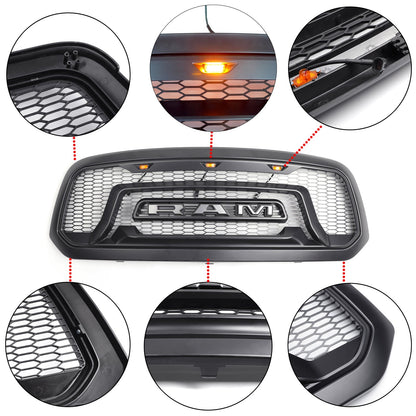 2013-2018 Rebel Style Dodge Ram 1500 Matte Black Front Grill Air Intake Radiator Bumper Grille + LED Light