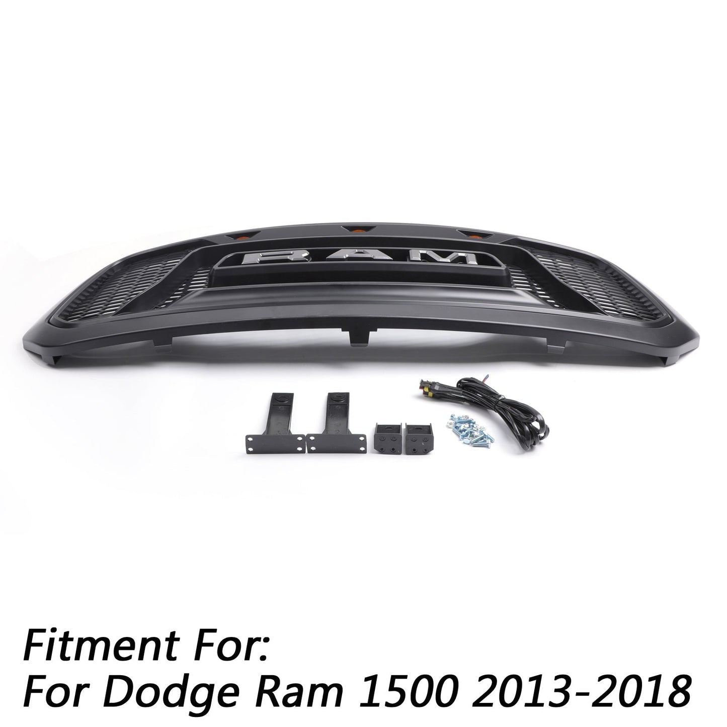 2013-2018 Rebel Style Dodge Ram 1500 Matte Black Front Grill Air Intake Radiator Bumper Grille + LED Light