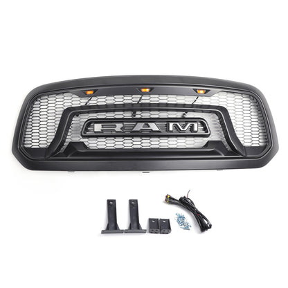 2013-2018 Rebel Style Dodge Ram 1500 Matte Black Front Grill Air Intake Radiator Bumper Grille + LED Light