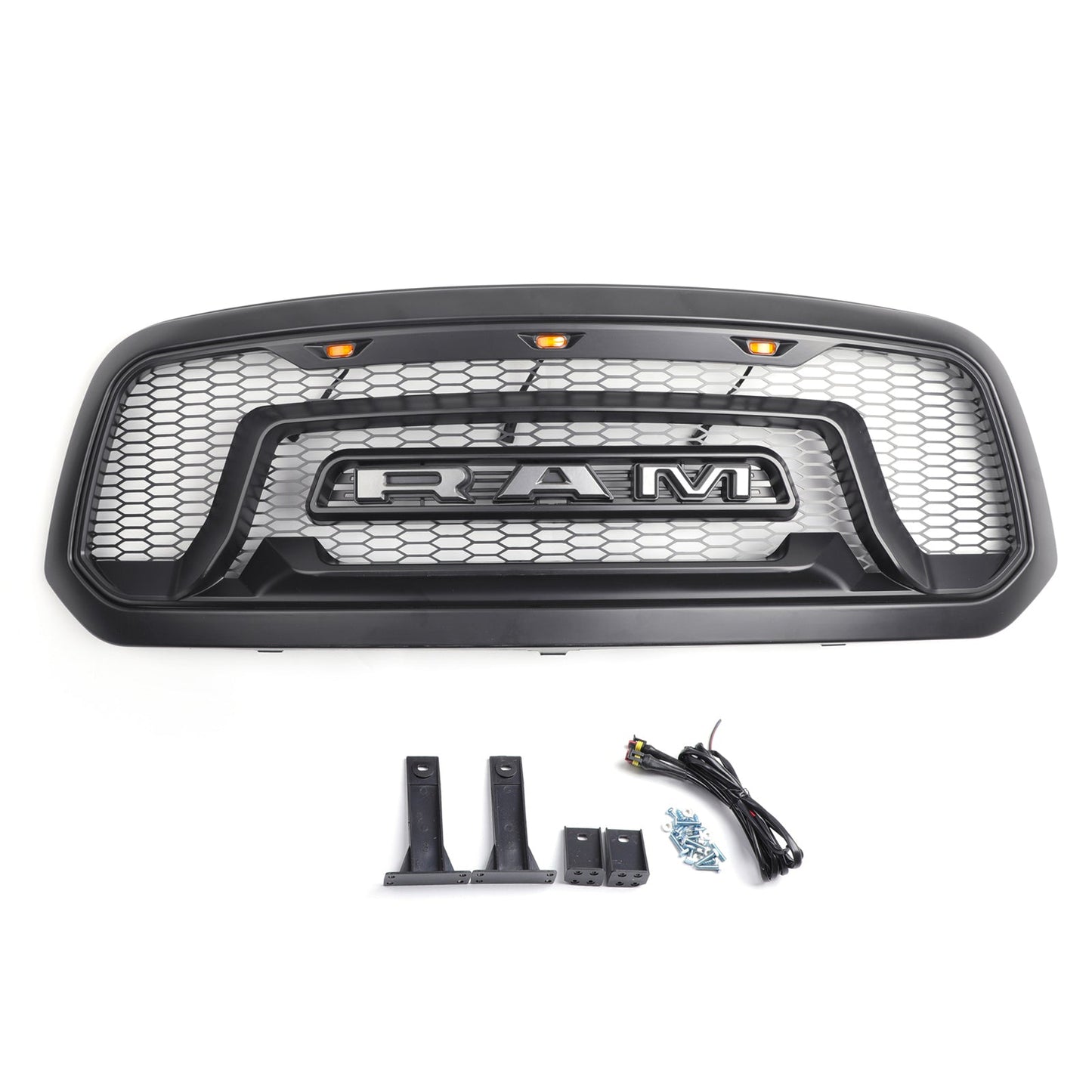 Dodge Ram 1500 2013-2018 Big Horn / Rebel Style Front Bumper Grill Black Replacement Grille W/ LED Light