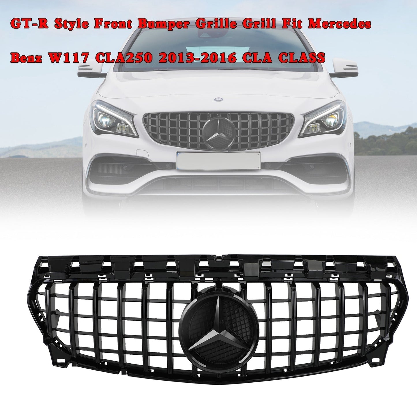 2013-2019 Mercedes Benz CLA-Class W117 C117 Front Grill Panamericana GTR Black Grille With Star Emblem