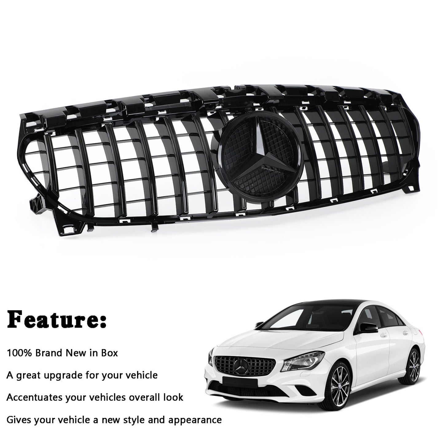 2013-2019 Mercedes Benz CLA-Class W117 C117 Front Grill Panamericana GTR Black Grille With Star Emblem