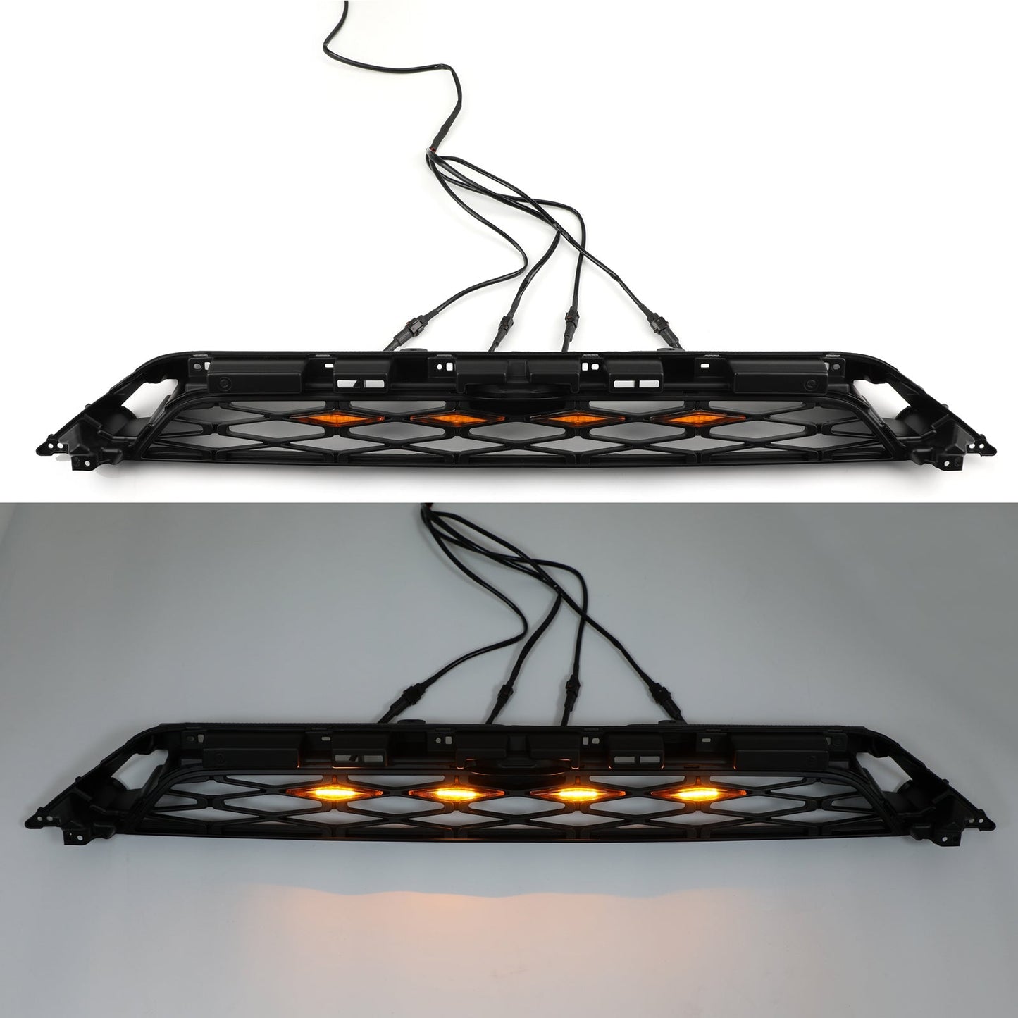 2020-2024 Toyota 4Runner 2 Piece Front Bumper Grille TRD PRO Style Black Grill Kit W/ LED