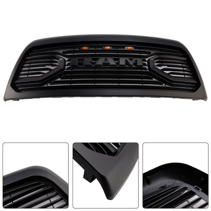 Dodgae Ram 2500/3500 2013-2018 Black Front Grill Upper Bumper Big-Horn Style Grille With LED Light
