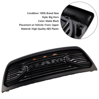 2013-2018 Dodgae Ram 2500/3500 Big-Horn Style Grill Front Bumper Matte Black Replacement Grille W/ LED Light