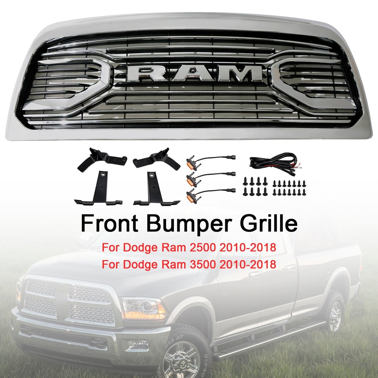Dodge Ram 2500/3500 2010-2018 Laramie Chrome Front Bumper Grille W/ Led Light