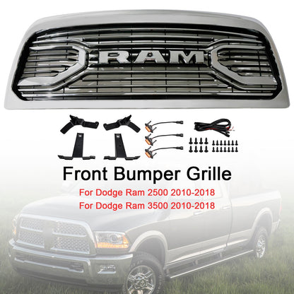 Dodge Ram 2500/3500 2010-2018 Laramie Chrome Front Bumper Grille W/ Led Light