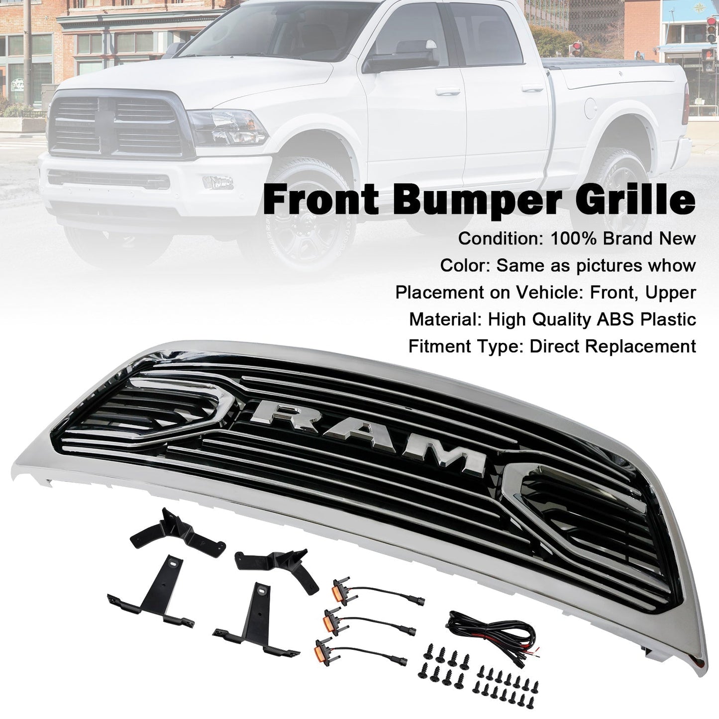 Dodge Ram 2500/3500 2010-2018 Laramie Chrome Front Bumper Grille W/ Led Light