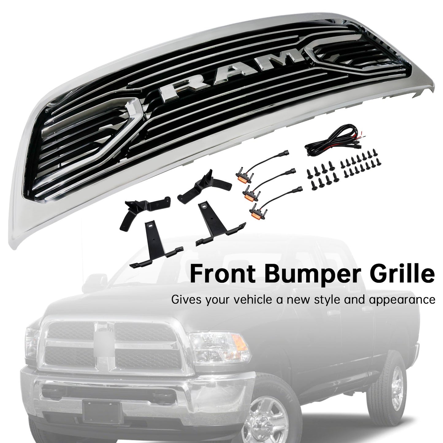 Dodge Ram 2500/3500 2010-2018 Laramie Chrome Front Bumper Grille W/ Led Light