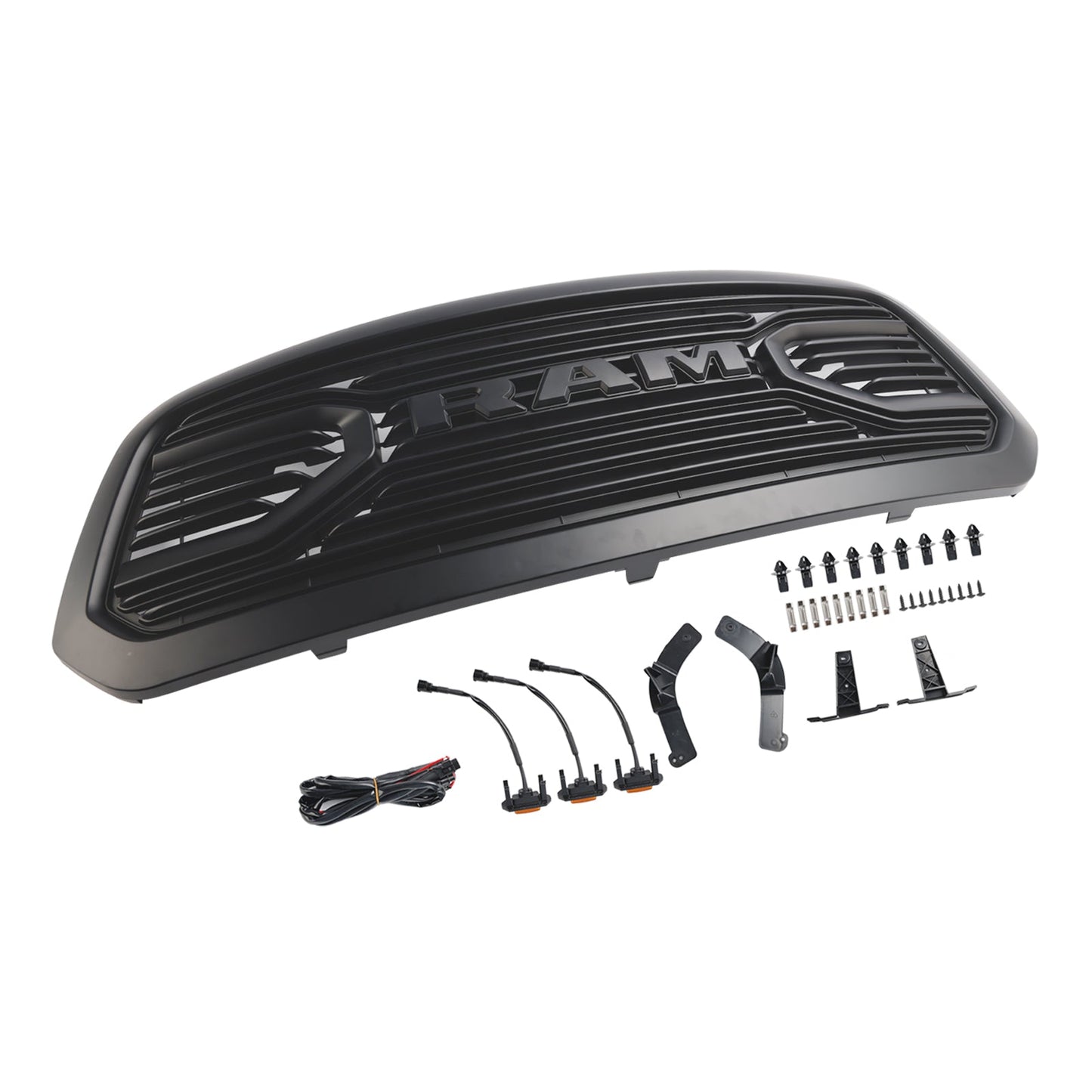 Dodge Ram 1500 2013-2018 Big Horn / Rebel Style Front Bumper Grill Black Replacement Grille W/ LED Light