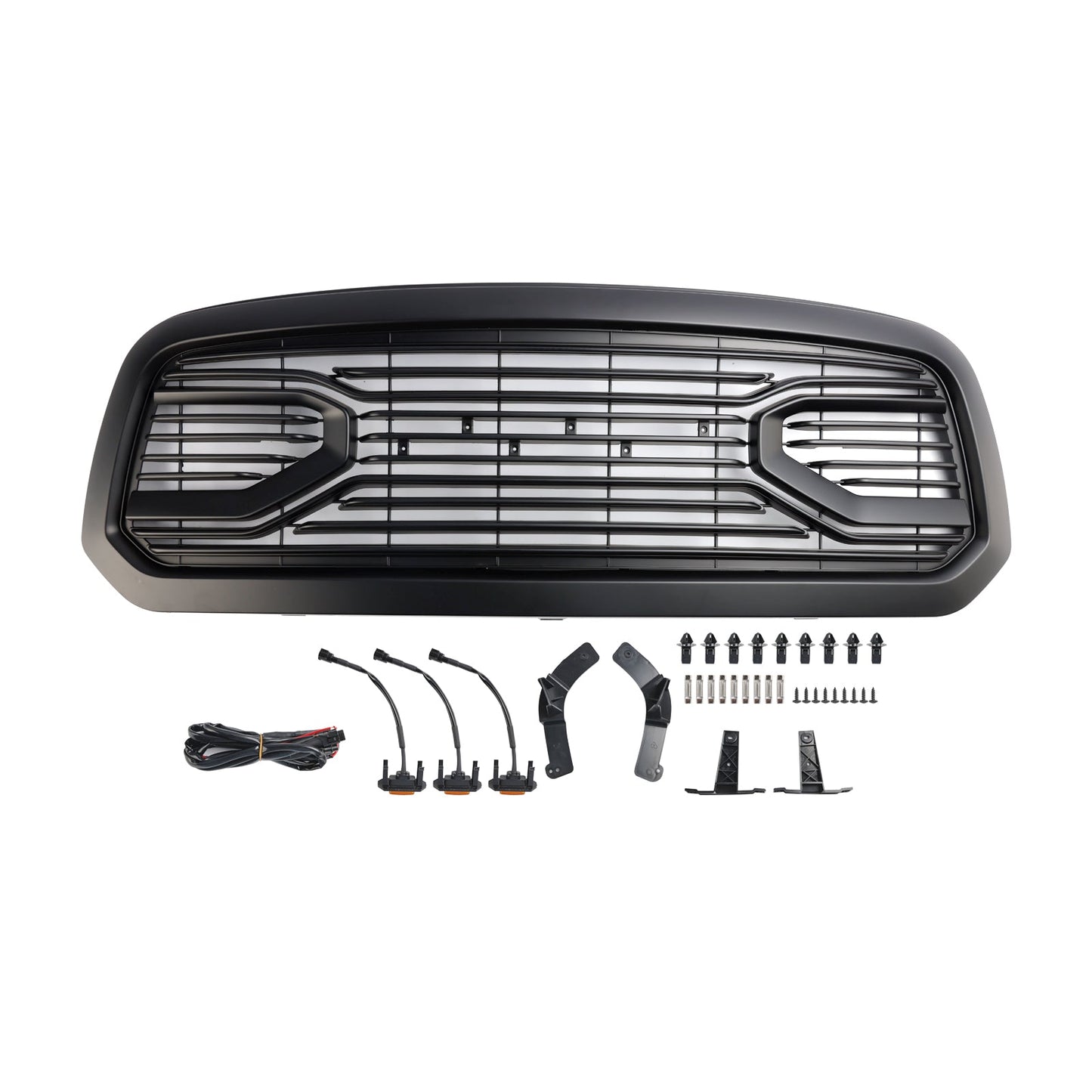Dodge Ram 1500 2013-2018 Big Horn / Rebel Style Front Bumper Grill Black Replacement Grille W/ LED Light