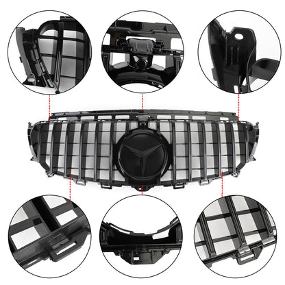 Mercedes Benz W213 E-Class 2016-2019 Front Bumper Grill GTR Style Glossy Black Grille W/ Star Emblem & AMG Emblem
