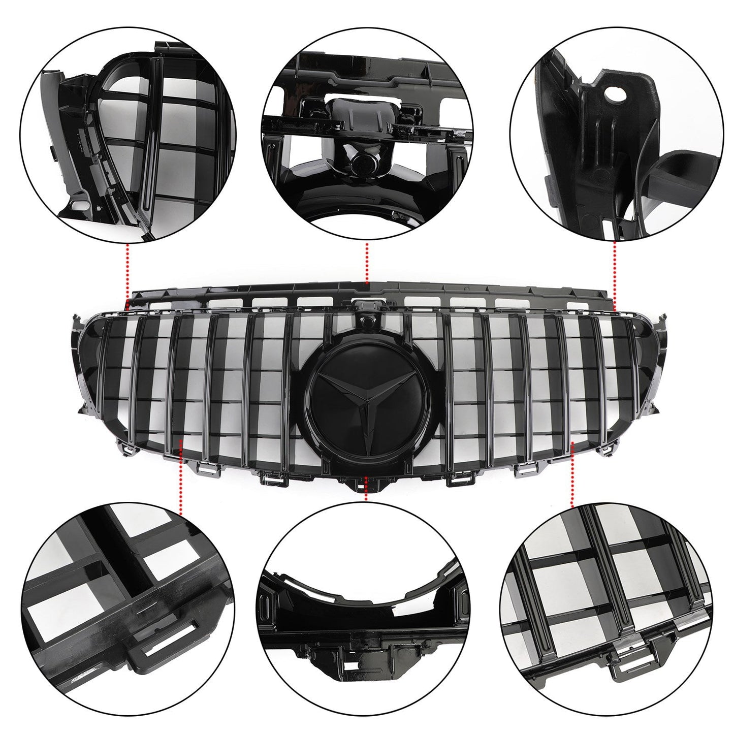 2016-2019 Mercedes Benz W213 E-Class E200 E300 E400 E43 GTR Style Grill Front Glossy Black Grille With Star Emblem