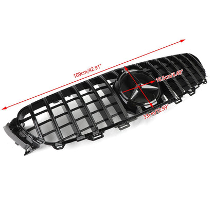 Mercedes Benz W213 E-Class 2016-2019 Front Bumper Grill GTR Style Glossy Black Grille W/ Star Emblem & AMG Emblem