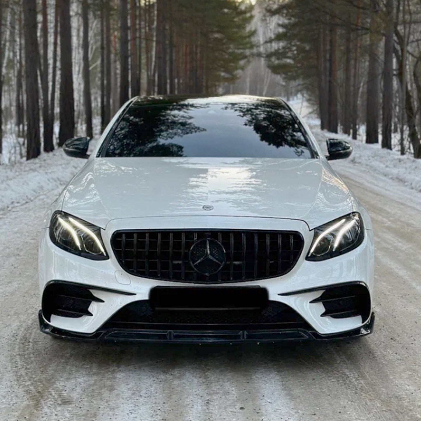 Mercedes Benz W213 E-Class 2016-2019 Front Bumper Grill GTR Style Glossy Black Grille W/ Star Emblem & AMG Emblem