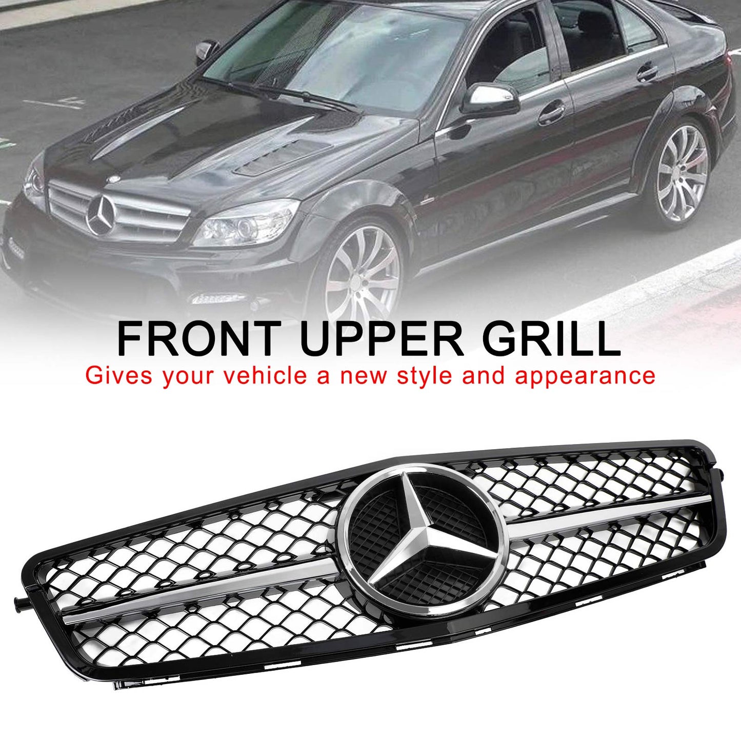 Mercedes Benz 2008-2014 C-Class W204 C250 C300 C350 Front Bumper Grill Black Replacment Grill