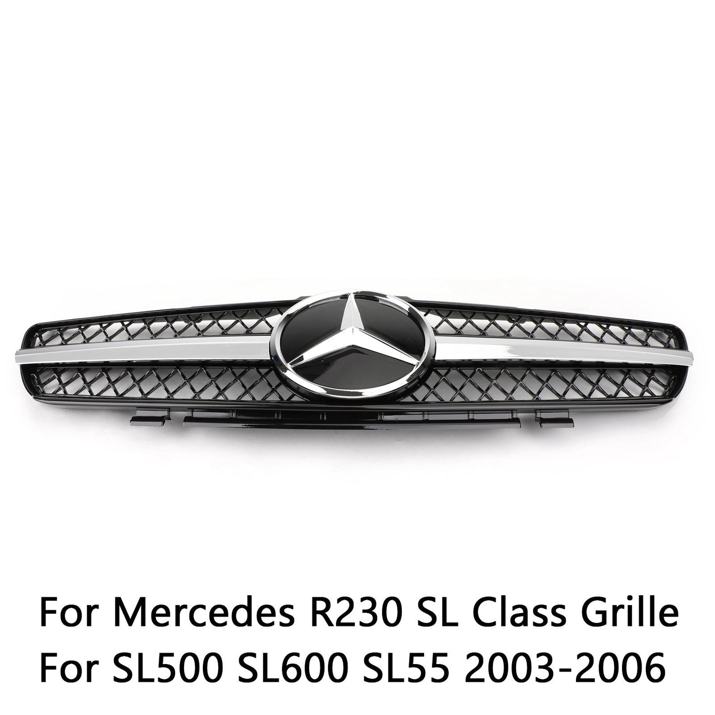 2002-2006 Mercedes Benz R230 SL Class SL350/500/600/SL55/65 1 Fin Star Grill black Chrome Grille