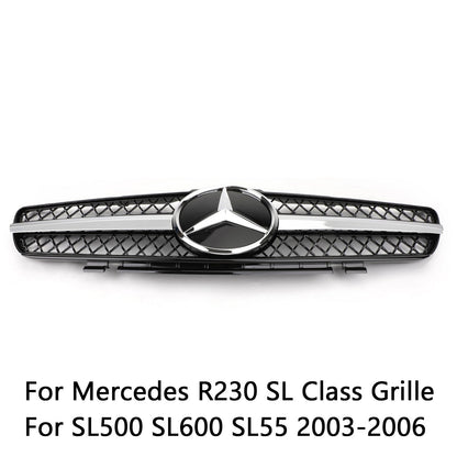 2002-2006 Mercedes Benz R230 SL Class SL350/500/600/SL55/65 1 Fin Star Grill black Chrome Grille