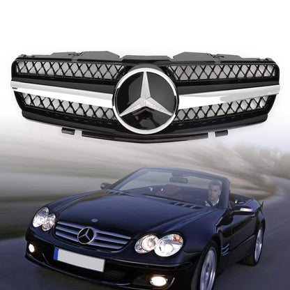 2002-2006 Mercedes Benz R230 SL Class SL350/500/600/SL55/65 1 Fin Star Grill black Chrome Grille