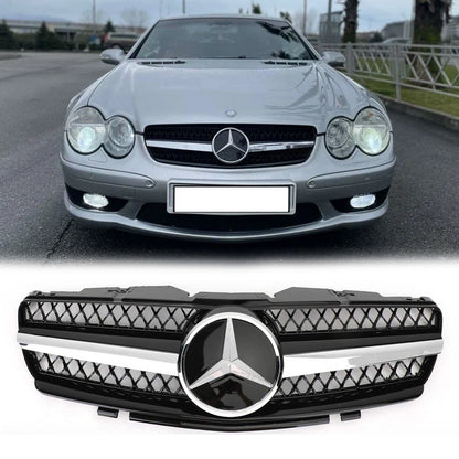 2002-2006 Mercedes Benz R230 SL Class SL350/500/600/SL55/65 1 Fin Star Grill black Chrome Grille