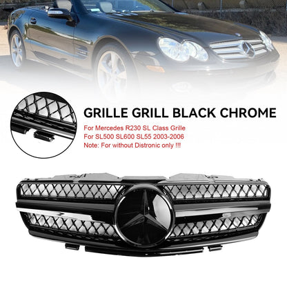 2002-2006 Mercedes Benz R230 SL Class SL350/500/600/SL55/65 1 Fin Star Grill black Chrome Grille