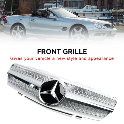 2002-2006 Mercedes Benz SL-Class R230 SL350/500/600/SL55/65 Front Bumper Upper Grill Silver Chrome Grille
