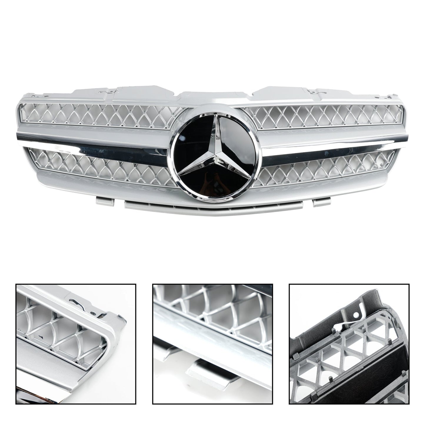 2002-2006 Mercedes Benz SL-Class R230 SL350 SL500 SL600 SL55 SL65 Front Bumper Grill Silver Chrome Grille