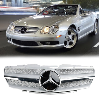 2002-2006 Mercedes Benz SL-Class R230 SL350 SL500 SL600 SL55 SL65 Front Bumper Grill Silver Chrome Grille