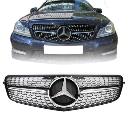 2008-2014 Benz C-Class W204 C200 C230 C 250 C300 C350 Diamond Black Chrome Front Grille Grill