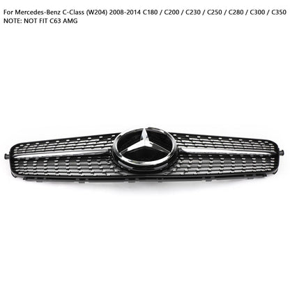 2008-2014 W204 Benz C-Class C200 C230 C250 C300 C350 Diamond Black Chrome Front Grille Grill