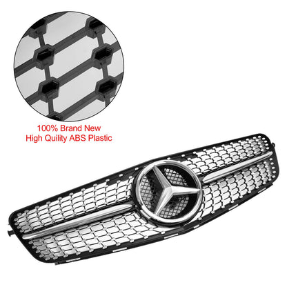 2008-2014 Mercedes Benz C-Class W204 Diamond Front Grill Replacement Chrome Grille With LED Star Emblem