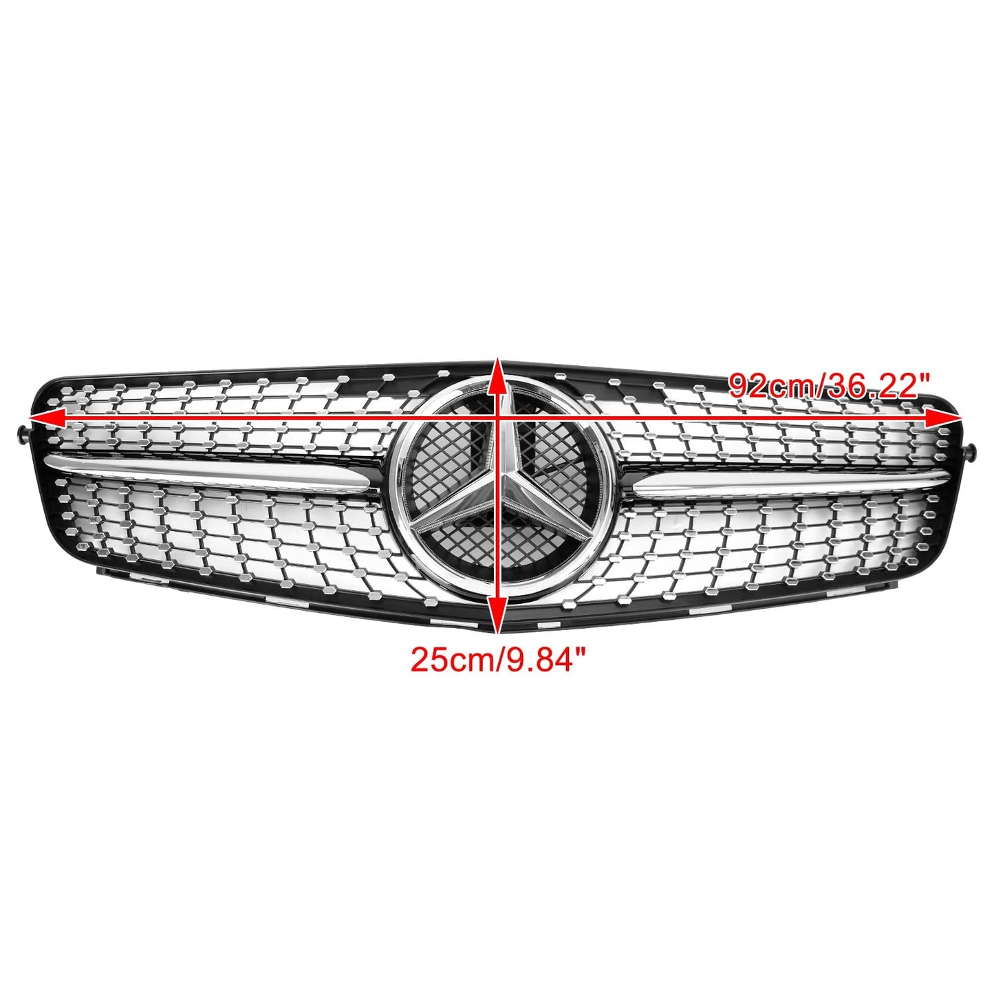 2008-2014 Mercedes Benz C-Class W204 Diamond Front Grill Replacement Chrome Grille With LED Star Emblem