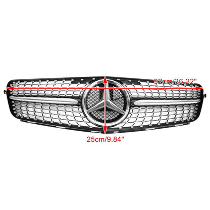 2008-2014 Mercedes Benz C-Class W204 Diamond Front Grill Replacement Chrome Grille With LED Star Emblem