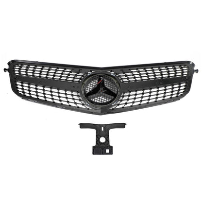 2008-2014 Mercedes Benz C-Class W204 Diamond Front Grill Replacement Chrome Grille With LED Star Emblem