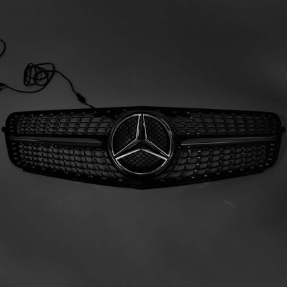 2008-2014 Mercedes Benz C-Class W204 Diamond Front Grill Replacement Chrome Grille With LED Star Emblem