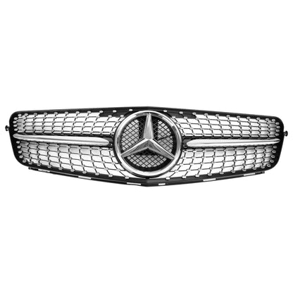 2008-2014 Mercedes Benz C-Class W204 Diamond Front Grill Replacement Chrome Grille With LED Star Emblem