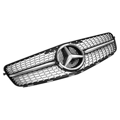 2008-2014 Mercedes Benz C-Class W204 Diamond Front Grill Replacement Chrome Grille With LED Star Emblem