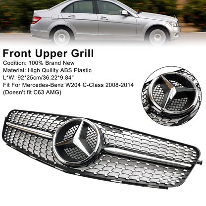 2008-2014 W204 C300 C350 C250 C200 Benz C-Class Diamond Black Chrome Front Grill